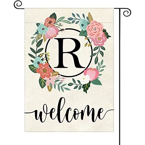 YeeCASE Monogram Letter Garden Flag Floral 12x18 Inch Double Sided for Outside