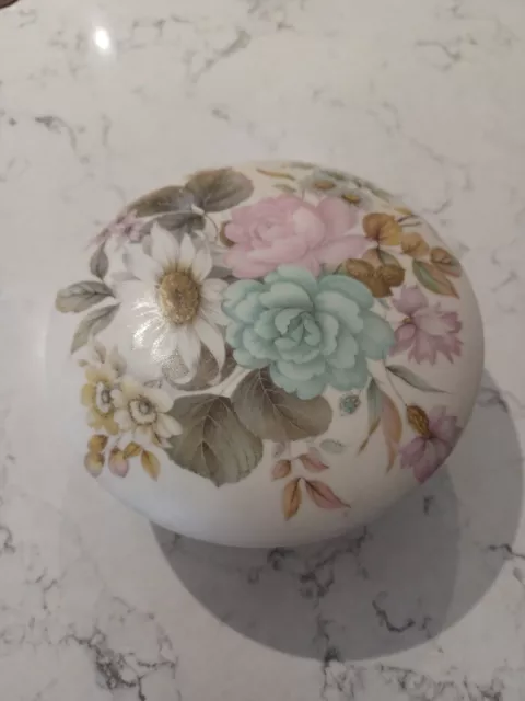 Purbeck Pottery Trinket Box Lidded Pot Round 10cm Bird Peacock Floral Vintage