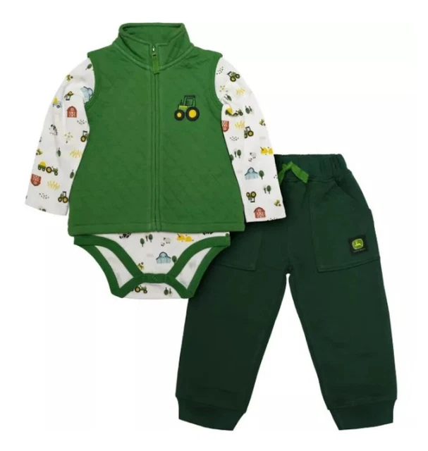 John Deere J4S336GNT Ragazzi' Bambini Maglia Body / Pantalone Set 6-9 M Verde