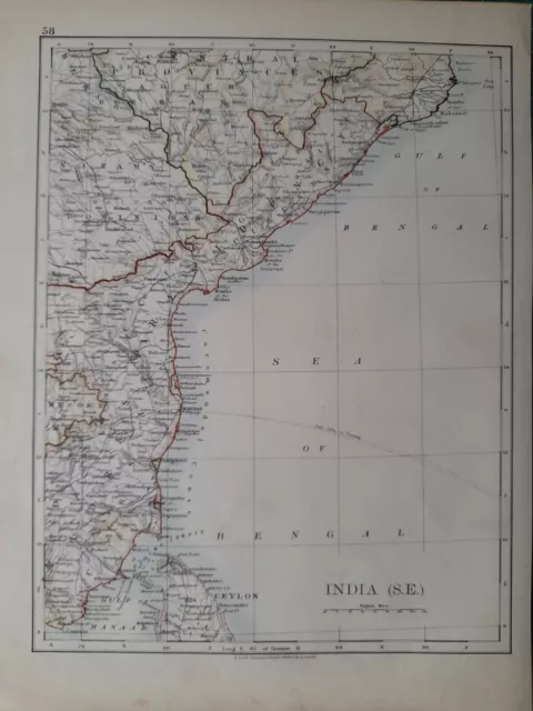 1906 Map India South East - Mysore Madras Nizams Dominions