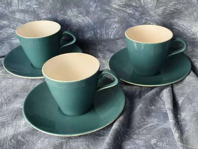 Poole Pottery —🐬—  Blue Moon — Contour — 3 — Tall Tea Cups & Saucers — Mpk