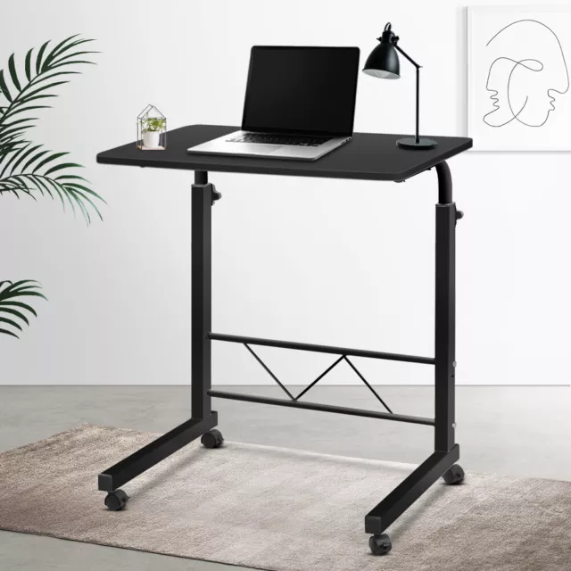 Portable Laptop Study Desk Wooden Stand Adjustable Mobile Bed Side Table Wheels