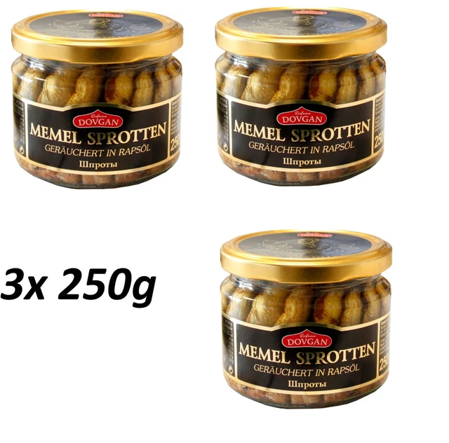 3x 250 g di spratti di memel affumicati in olio di colza Шпроты в масле копченные