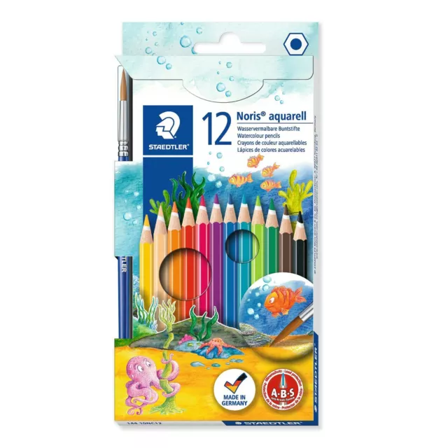 Staedtler Noris Aquarell 144 Watercolour Pencil Set of 12 + Bonus Brush