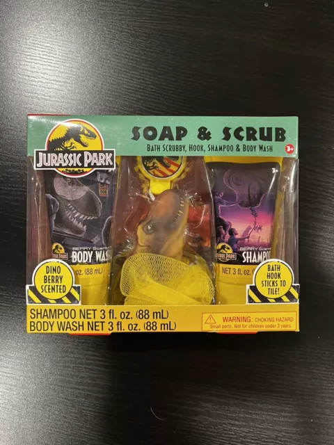 NEW Jurassic Park Soap & Scrub Bath Scrubby, Hook, Shampoo & Body Wash NIB