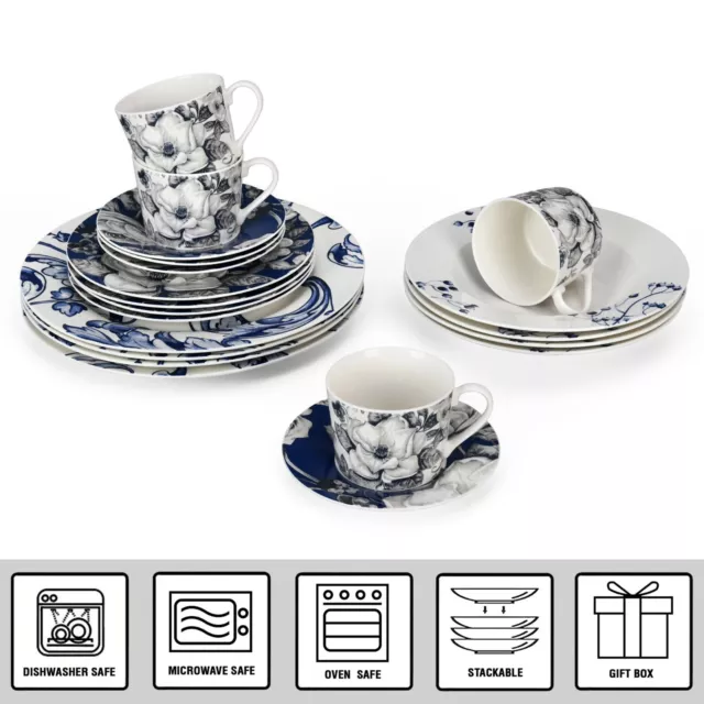 20 pc Azur de Limoges Bone China Dinner Tea Set Porcelain Dinnerware Blue Plates 3