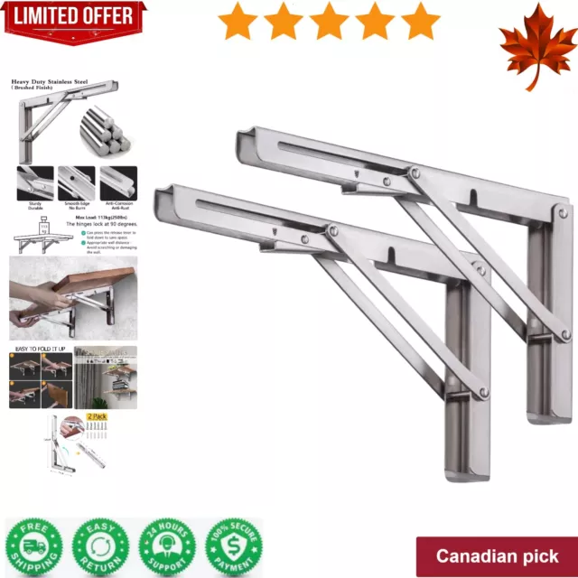 Heavy Duty Rugged Stainless Steel Folding Shelf Brackets - 2 Pack-12 Inch