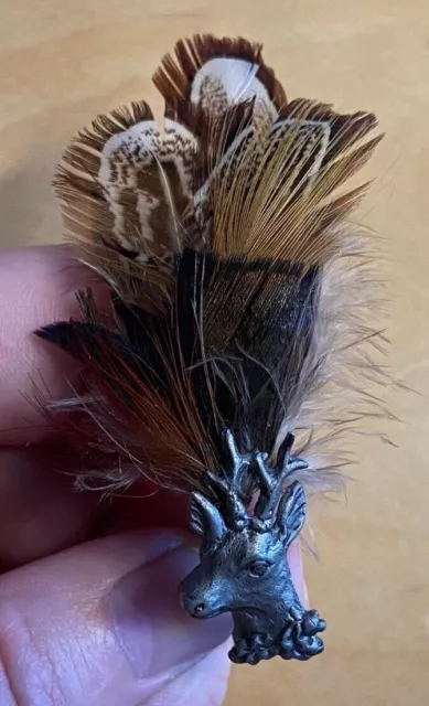 Vintage German Hat Pin Hart Elk with feathers