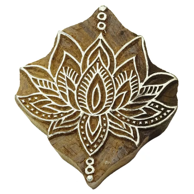 Holztextilbriefmarken Indian Lotus Decorative Border Druckstock Painting Stemple