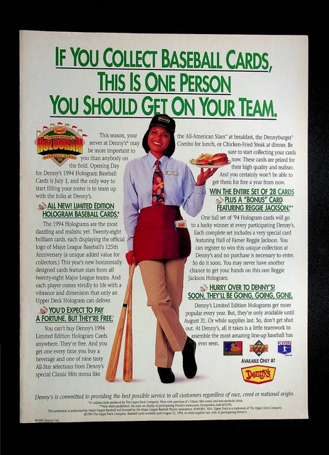 1994 Denny's Upper Deck Baseball Cards MLB Hologram 90's Design Vintage Print Ad