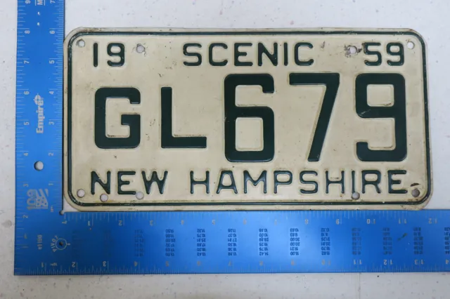 New Hampshire LIcense Plate 1959 Tag NH 59 Scenic Grafton County GL679 679