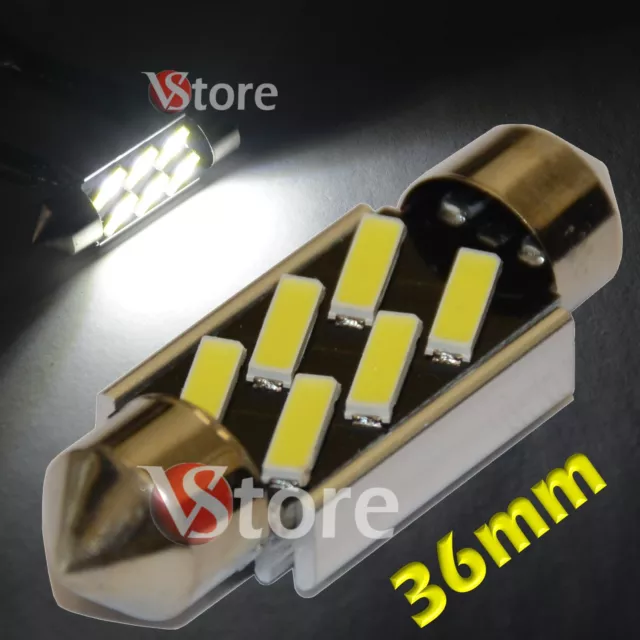 2 LED Festoon 36mm 6SMD 7020 Canbus No Errore Lampade Luci BIANCO Interno Targa