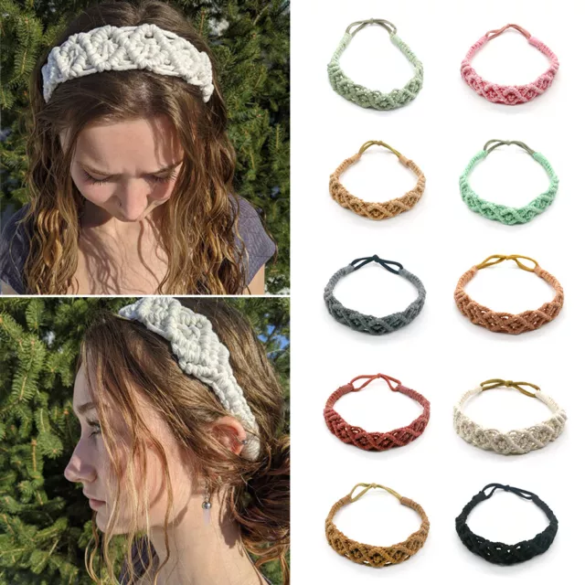 Floral Knit Elastic Hair Band Braided Cotton Rope Hairband Boho Crochet Headband