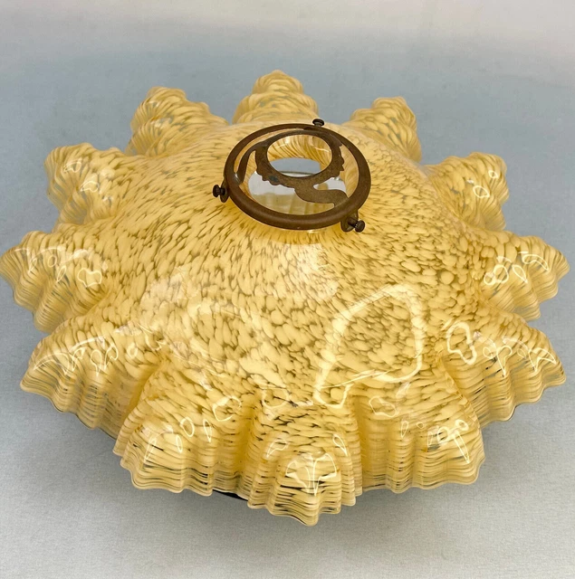 Antique French Art Deco Cream Marbled Honeycomb Ruffled Glass Light Shade