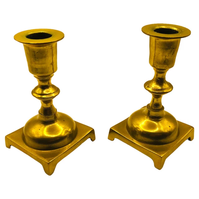 BRASS CANDLESTICK SET Pair 4” Tall Vintage Small Taper Short Candle