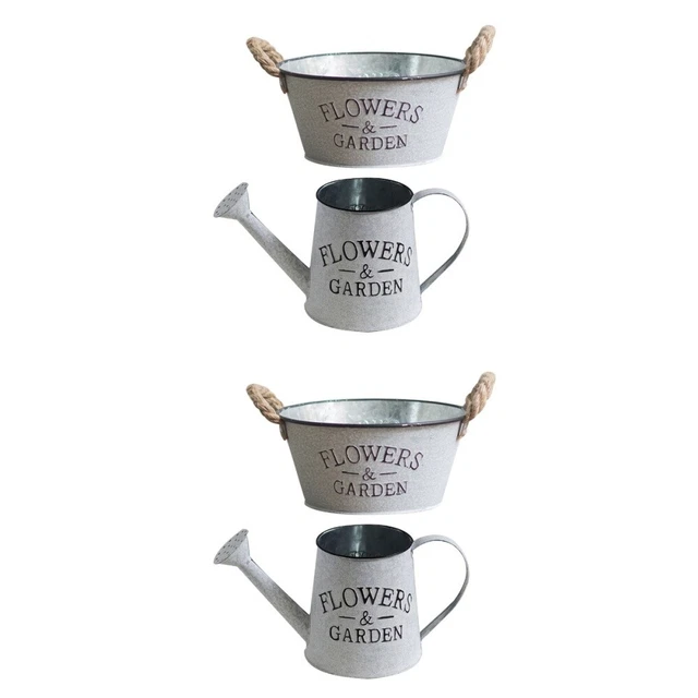 4 pcs Metall Wanne Pflanzer Verzinkt Vase Metall Oval Eimer 12