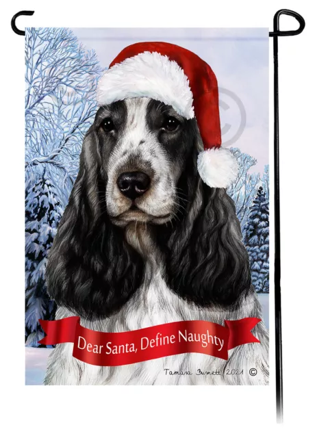 Dear Santa, Define Naughty Garden Flag - Black & White English Cocker 055