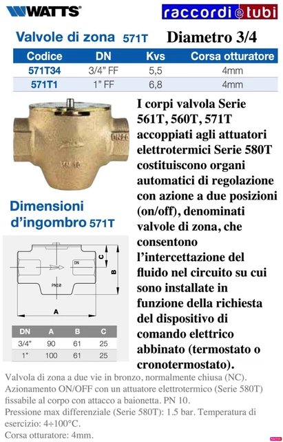 Valvola di zona a 2 vie con micro ausiliario 3/4 Gas F
