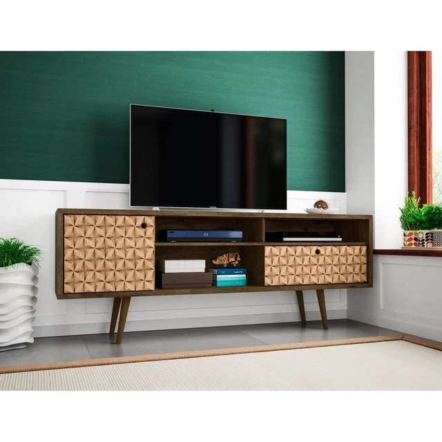 Manhattan Comfort Liberty 70.86 Mid-Century Modern TV Stand with 4 Shelving