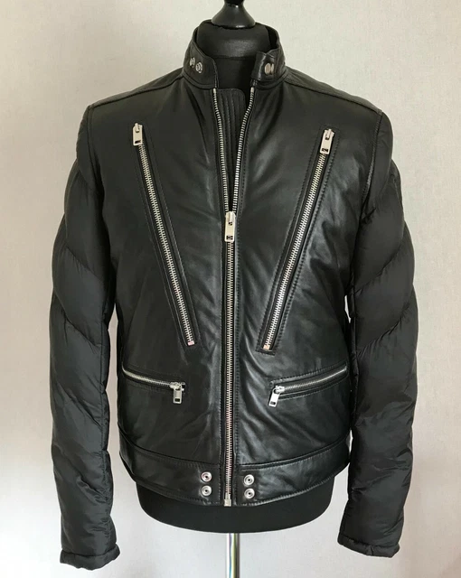 €550 NWT DIESEL LWINTER Mens Black Lambskin Leather Panel Padded Puffer Jacket M