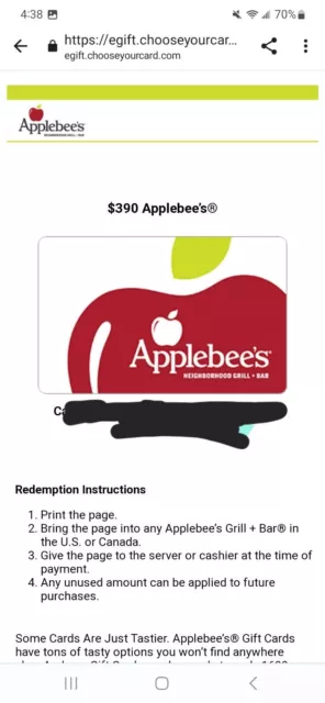 $390 applebees e gift card