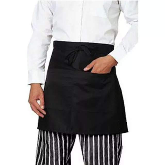 Black Unisex Waiters Waitress Chef Waist Half Short Restaurant Apron with Pocket