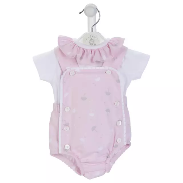 Baby Girls Short Cotton Romper and T-Shirt Set Pink 0-3, 3-6, 6-12 M - Dandelion