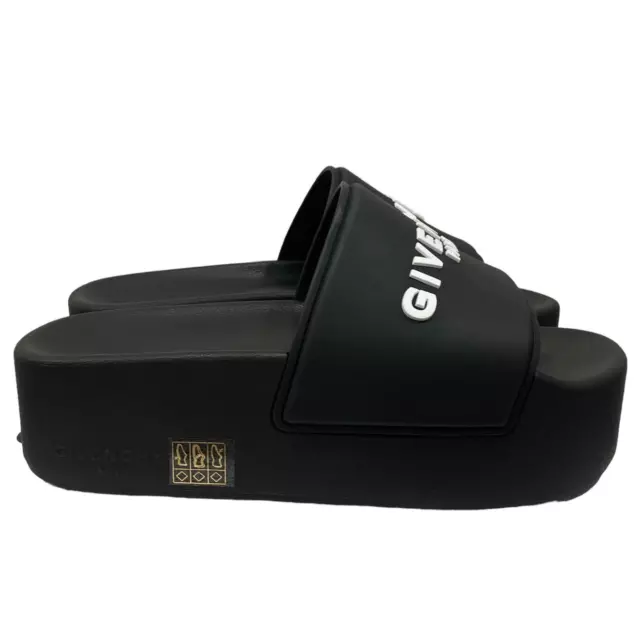 Givenchy Platform Rubber Logo Pool Slide Sandal Black White 40