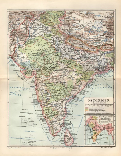 Indien Ostindien Vorderindien britische Kolonien historische Landkarte 1896