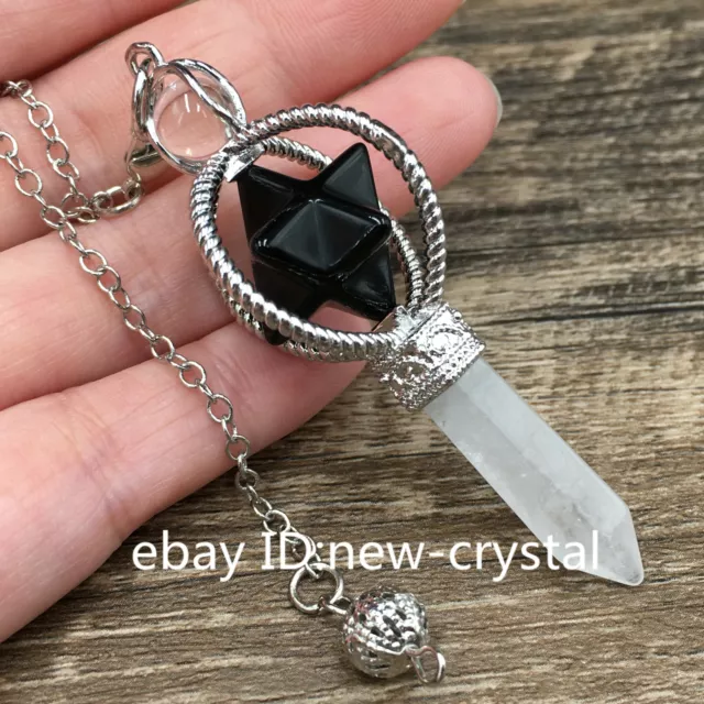Natural obsidian merkaba star pendant quartz crystal pendulum point healing 1pc