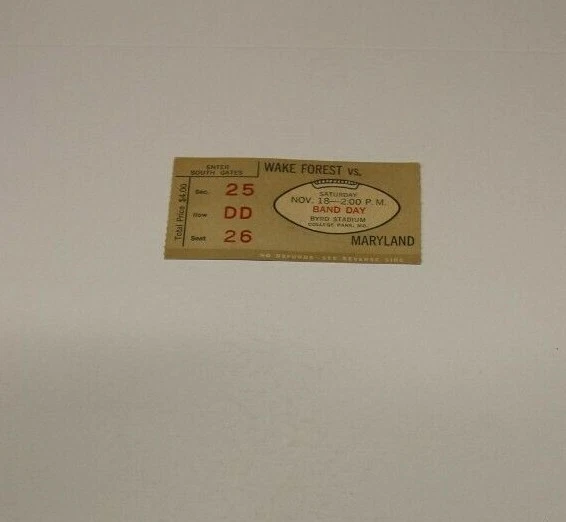 1961 Maryland Terps Vs Wake Forest Ncaa Football Ticket Stub Rare Good Condition