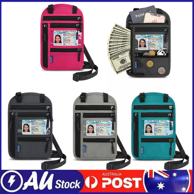 RFID Passport Stash Security Pouch Card Holder Wallet Bag Blocking Travel Neck