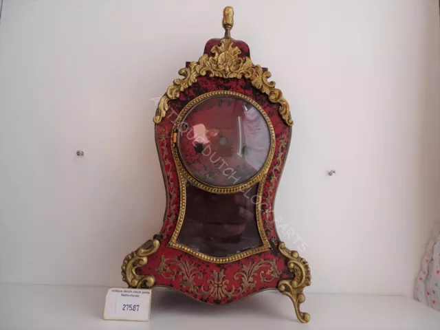 Red Metal Clock Case For A German Schmid Mantel Clock With Brass Ornaments