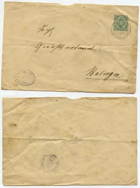 05460 - Württemberg - Dienst-Ganzsache - Geislingen 12.9.1894 nach Balingen
