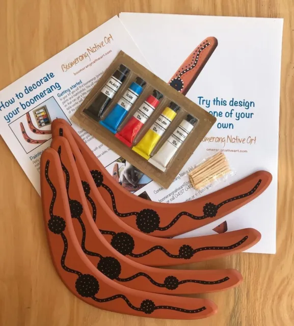 Boomerang Australian Made Paint Your Own Timber Boomerang  Pack of 4 +paint etc