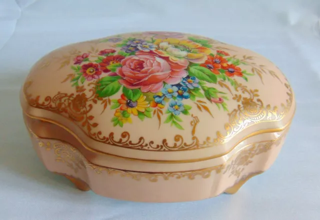 Grosse Bonbonniere Boite A  Bijoux Sur Pied Porcelaine De Limoges Peint Main