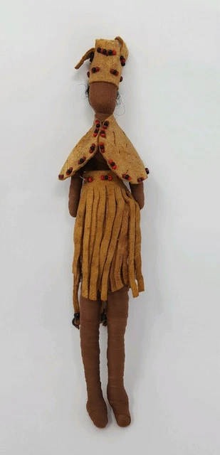 Doll Folk Art Leather Beads Head Dress Ceremonial Unique