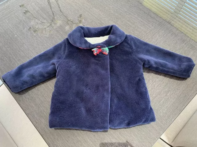 Next Baby Girl Navy Blue Jacket With Tartan Detailing Size 6-9 Months