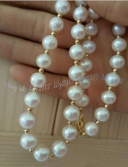 Perfect Round South Sea Natural White Real Pearl Necklace AAA 14K Gold Clasp