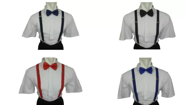 Mens Braces and Bow Tie Set Matching Weddings Prom Combo Set Black Clip On Tie