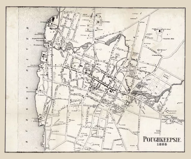 1858 Town Map of Poughkeepsie Dutchess County New York