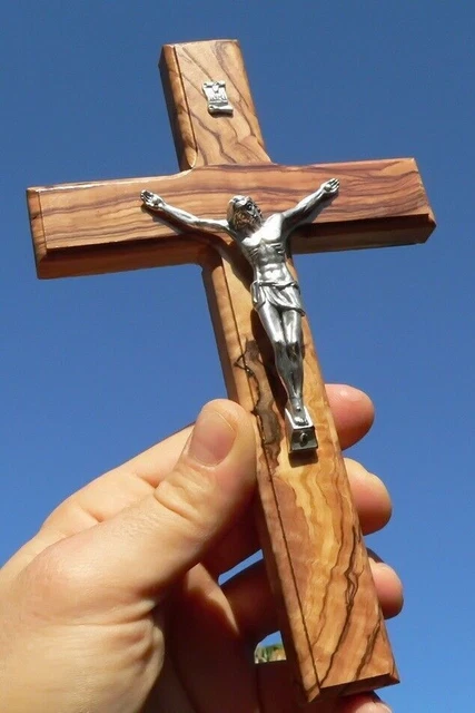 Croix En Bois D'olivier Sculptée à La Main : Décor De Terre Sainte De Bethléem, Cadeau De Baptême - France