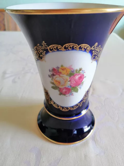 Lindner Porzellan Vase Trompetenform 1066/15 - kobaltblau-gold - Höhe 15 cm
