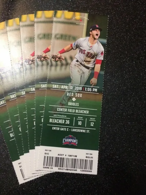 Boston Red Sox 2019 Mint Unused Season Ticket Stubs Fenway Park Tickets Stub