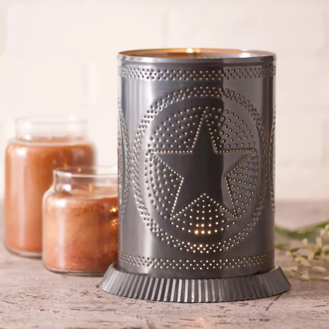 PUNCHED TIN CANDLE WARMER Handmade Accent Light Star Pattern in Country Tin USA