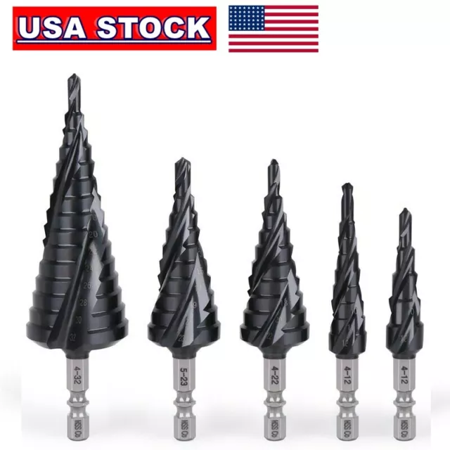 M35 Step Drill Bit Set Titanium Nitride Coated Steel Quick Change 1/4 Shank HSS
