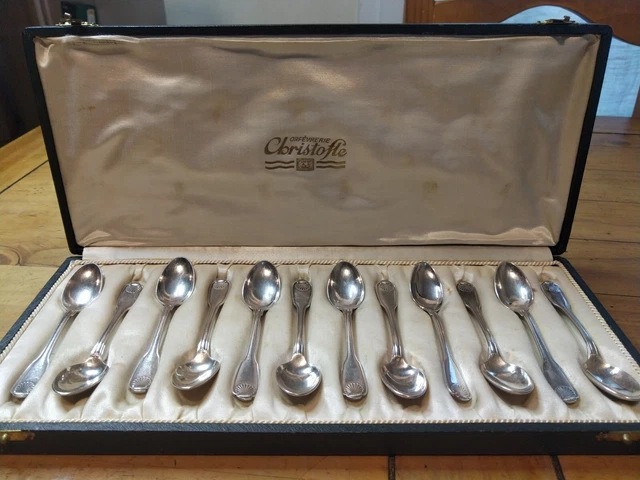 12 cuillères à glace christofle modèle chinon filet en métal argenté