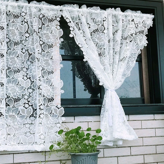 1X Home Embroidered Hollow Lace Curtain Window Drape Cafe French Pastoral Drape