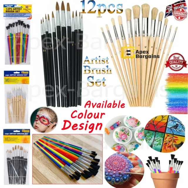12pcs Artist Brush Set Round Head Tip 12 Size Paint Art Hobby Craft Brush Colour