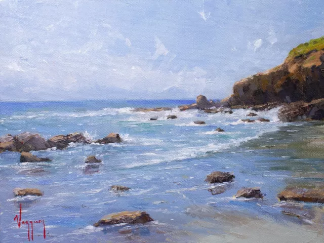 seascape art oil painting rocky coast original sold by artist 9x12"